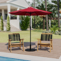 Flash Furniture GM-402003-UB19B-RED-GG Red 9 FT Round Umbrella with Crank and Tilt Function and Standing Umbrella Base